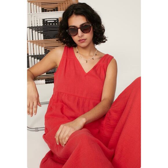 MARINE LAYER NWT Corinne Maxi Dress Sz XL Red Pockets Beach Coverup 100% Cotton - Picture 8 of 10